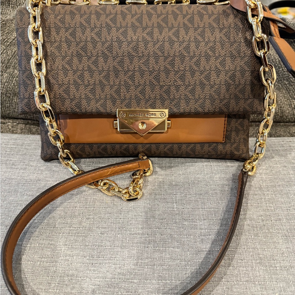 Michael Kors Brown Crossbody Bag with Gold Chain